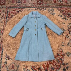 Vintage 1960s Blue Swing Coat – ILGWU Union Made – Gold Button A-Line Jacket